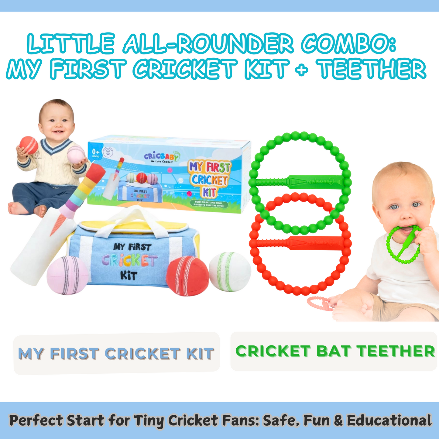 Little All-Rounder Combo: My First Cricket Kit + Cricket Bat Teether