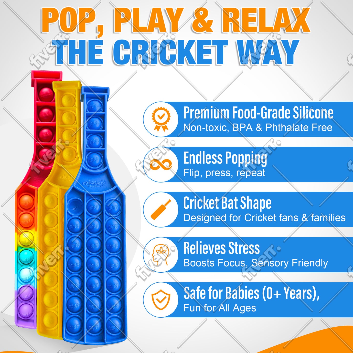 🏏 CRICBABY Cricket Bat Pop It Toy – Stress Relief Meets Cricket Fun!