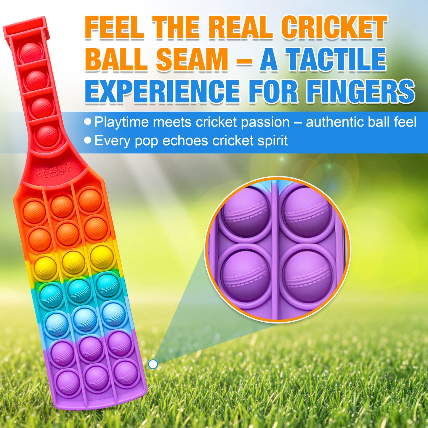 🏏 CRICBABY CRICKET BAT Push Pop Bubble Fidget Toy  – Build Focus