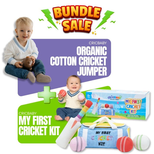 My First Cricket Kit + Organic Cotton Cricket Jumper
