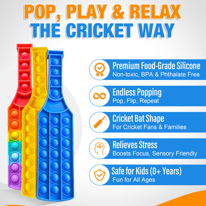 🏏 CRICBABY CRICKET BAT Push Pop Bubble Fidget Toy  – Build Focus
