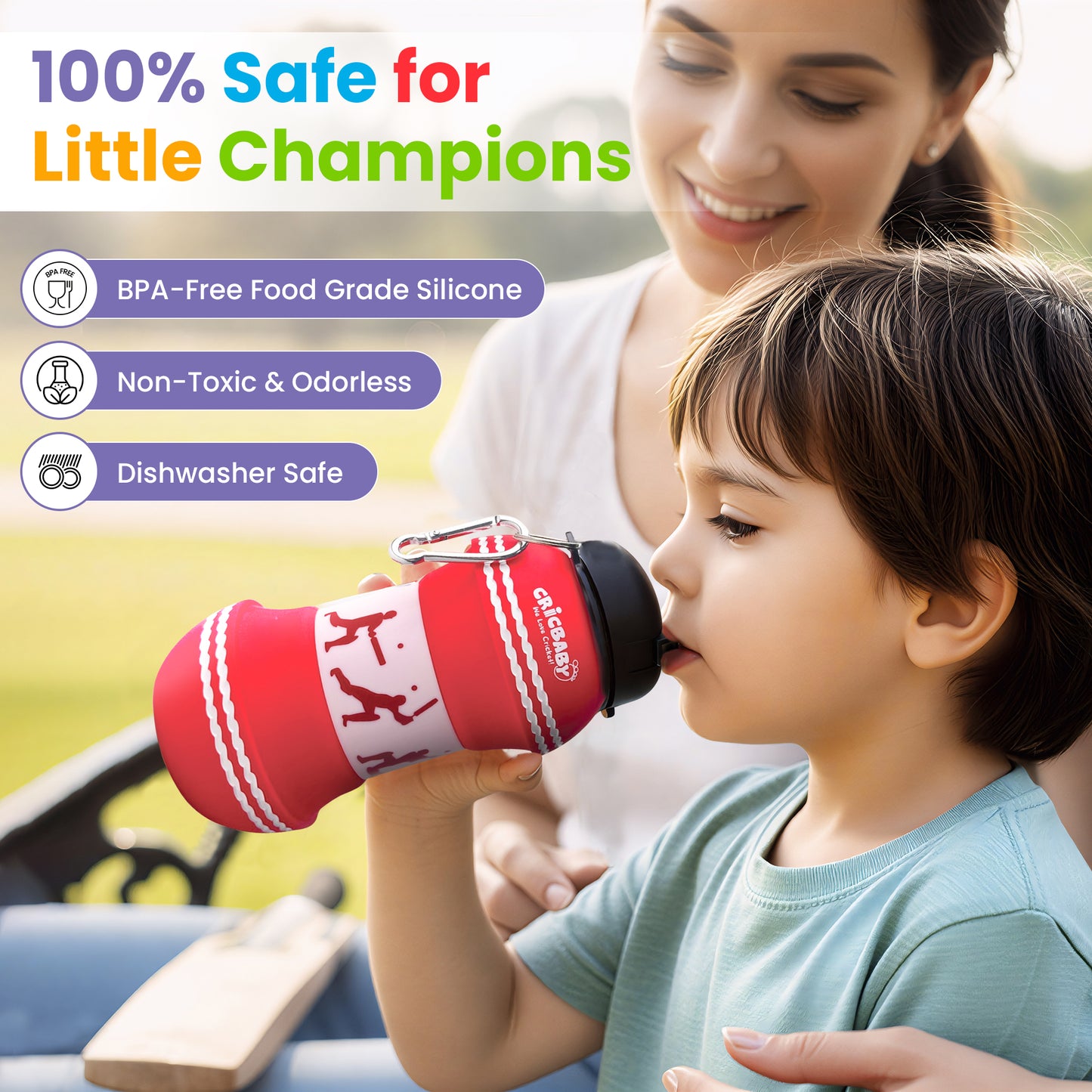 CRICBABY Cricket Ball Foldable Bottle 550 ml (Food Grade Silicone)