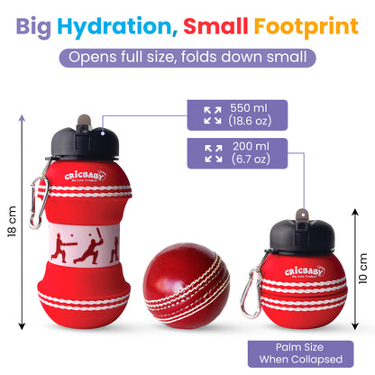 CRICBABY Cricket Ball Foldable Bottle 550 ml (Food Grade Silicone)