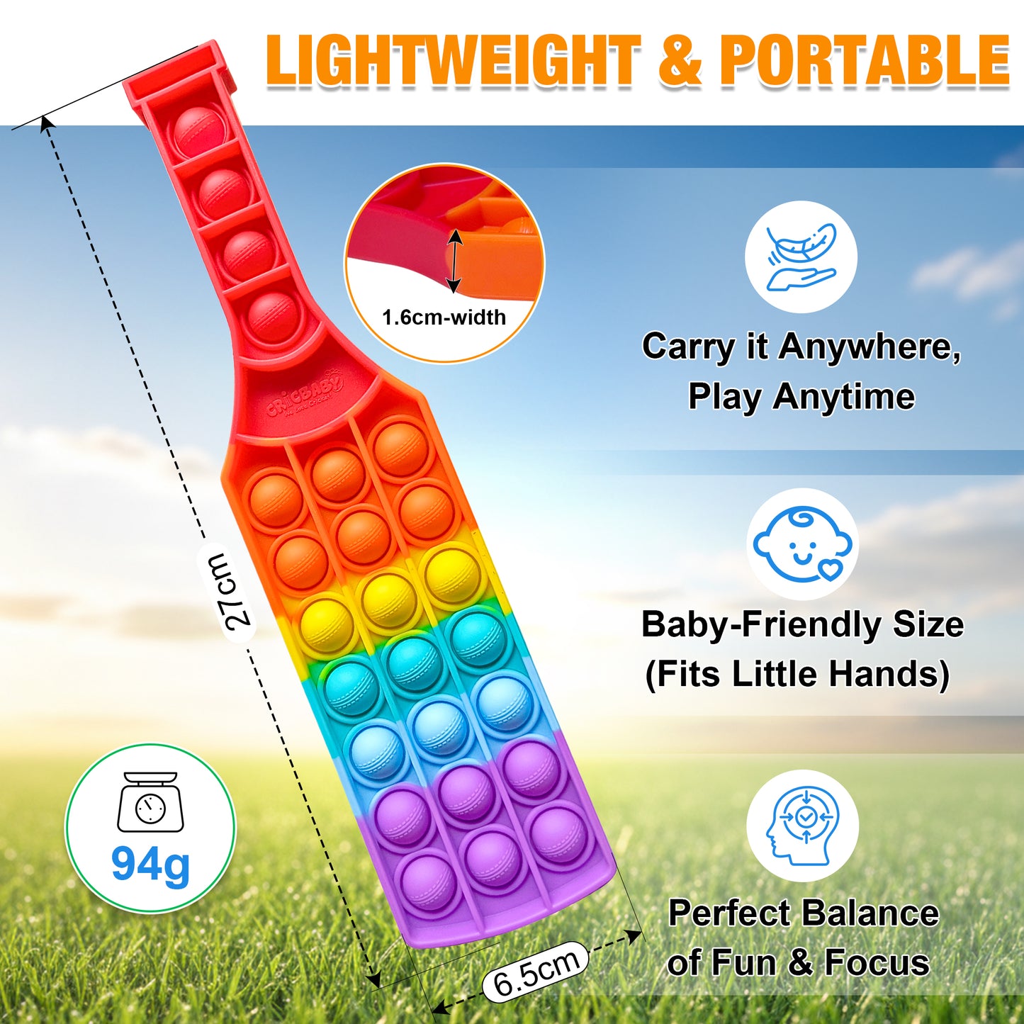 🏏 CRICBABY CRICKET BAT Push Pop Bubble Fidget Toy  – Build Focus