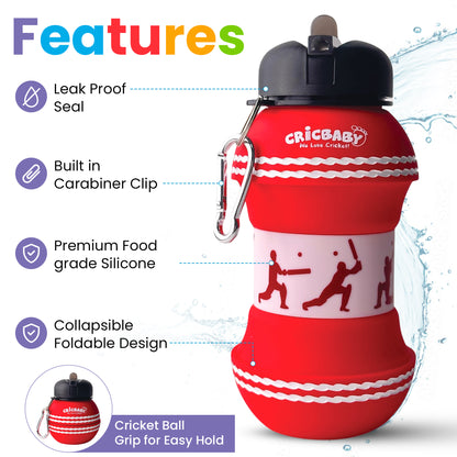CRICBABY Cricket Ball Foldable Bottle 550 ml (Food Grade Silicone)