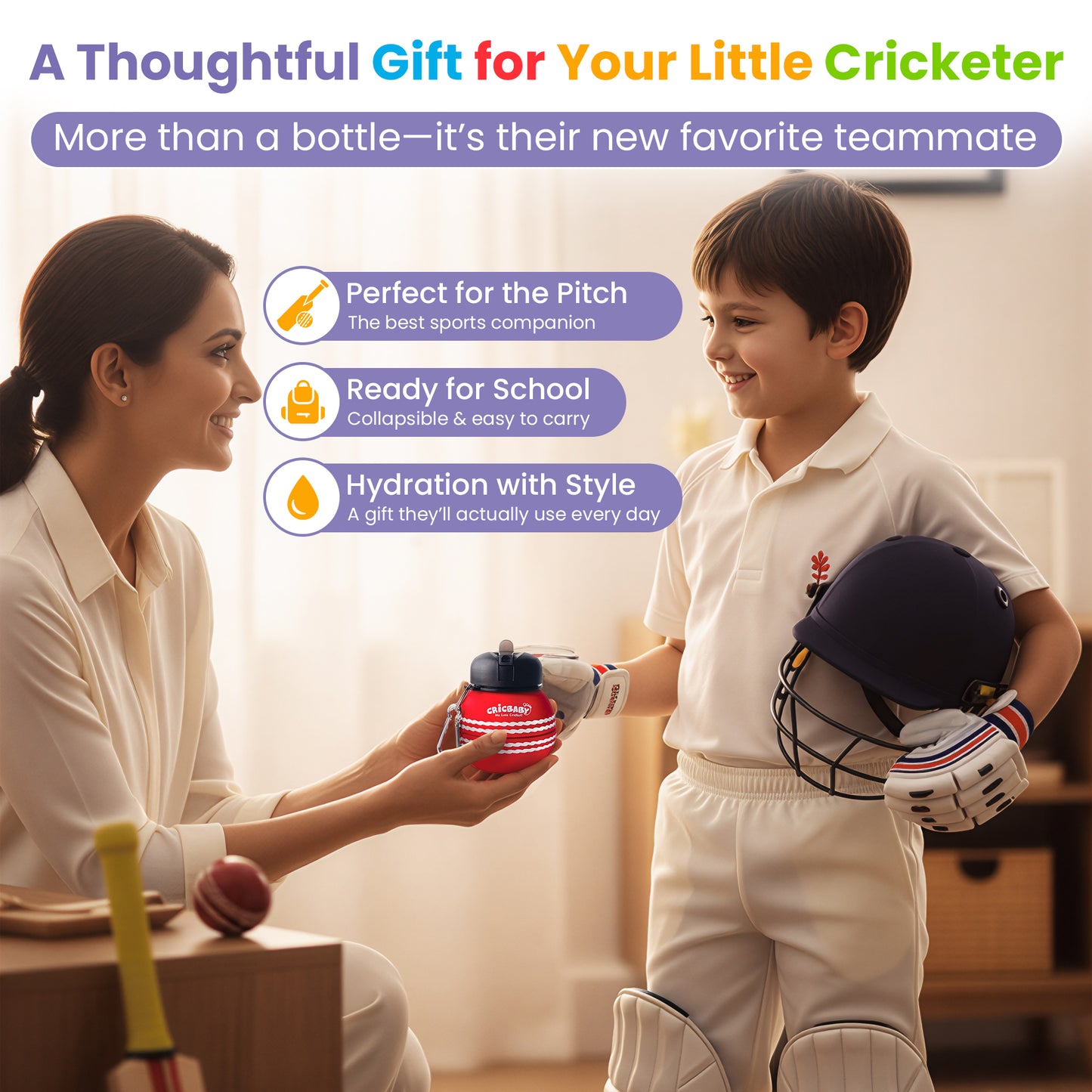 CRICBABY Cricket Ball Foldable Bottle 550 ml (Food Grade Silicone)