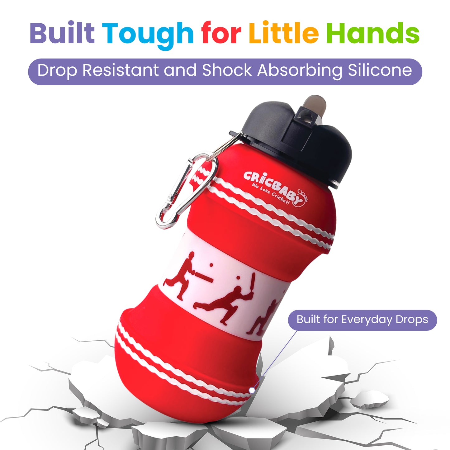 CRICBABY Cricket Ball Foldable Bottle 550 ml (Food Grade Silicone)